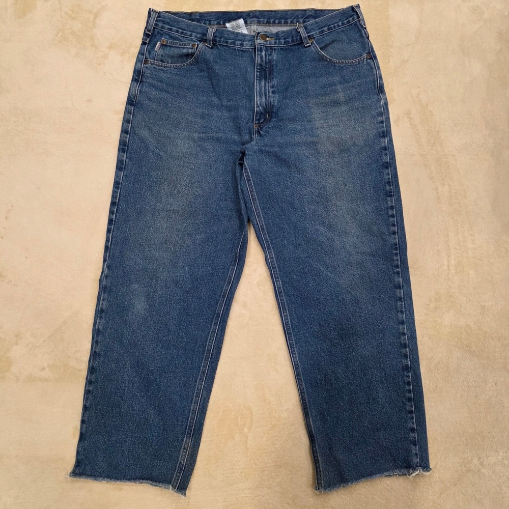 Carhartt B17 DST Mens Relaxed Fit Jeans Blue Denim Raw Hem Measures 39x28.5